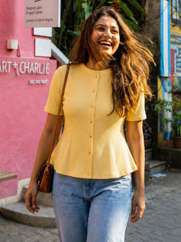 Uptownie - Stretchable Button Front Fitted Top