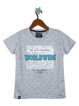 Monte Carlo - Boys Cotton Blend Printed Grey Melange T-Shirt