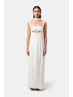 BEYOND - Womens Viscose Sequined White Dress With Scarf