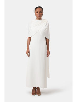 BEYOND - Womens Viscose Solid White Dress With Cape