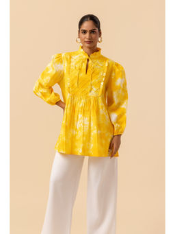 Naseebo - Womens Cotton Tie & Dye Yellow Top
