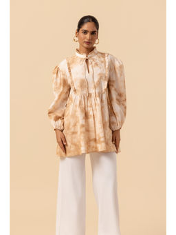 Naseebo - Womens Cotton Tie & Dye Beige Top