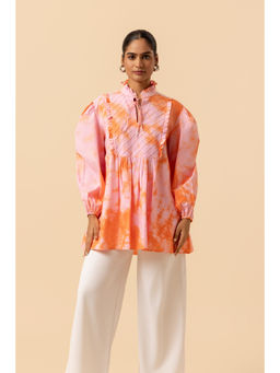 Naseebo - Womens Cotton Tie & Dye Peach Top