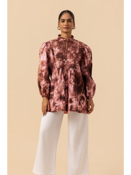 Naseebo - Womens Cotton Tie & Dye Brown Top