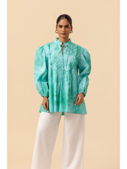 Naseebo - Womens Cotton Tie & Dye Turquoise Top