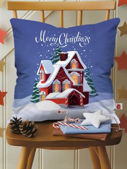 Indigifts - Snow House Printed Cushion with Filler Polyester, Fibre, Satin