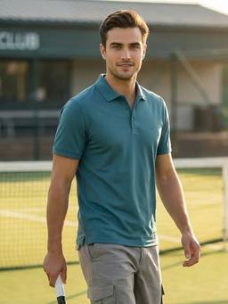 Nobero - Blue Pure Cotton Solid Polo T-Shirt