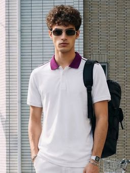 Nobero - White Pure Cotton Solid Polo T-Shirt