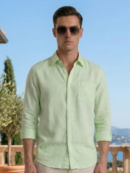 Nobero - Green Cotton Linen Solid Shirt
