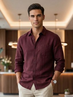 Nobero - Brown Cotton Linen Solid Shirt
