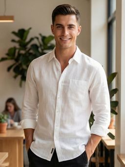 Nobero - White Cotton Linen Solid Shirt