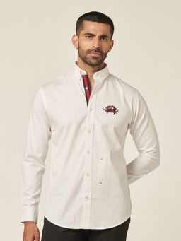 MR BUTTON - White Twill Solid Shirt