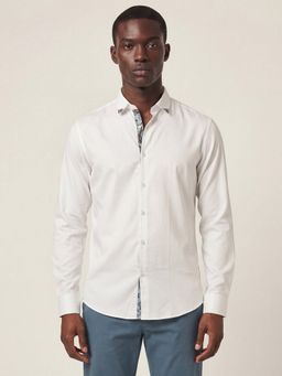 MR BUTTON - White Cotton Satin Solid Shirt