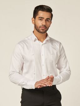 MR BUTTON - White Cotton Satin Solid Shirt
