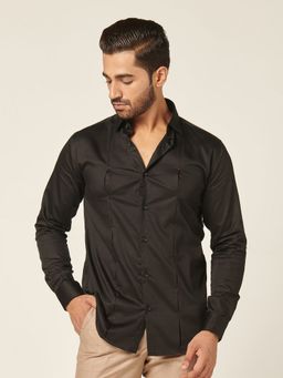 MR BUTTON - Black Cotton Satin Solid Shirt