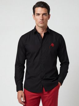 MR BUTTON - Black Cotton Embroidered Shirt