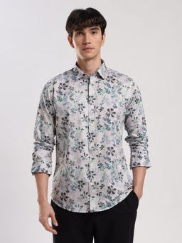 MR BUTTON - Grey Cotton Floral Shirt