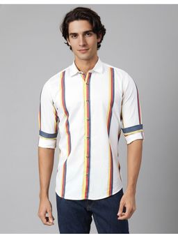 MR BUTTON - White Cotton Stripes Shirt