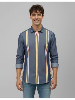 MR BUTTON - Blue Cotton Stripes Shirt