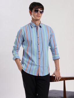 MR BUTTON - Blue Cotton Stripes Shirt