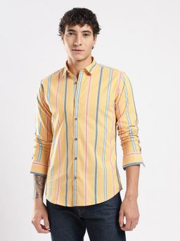MR BUTTON - Yellow Cotton Stripes Shirt