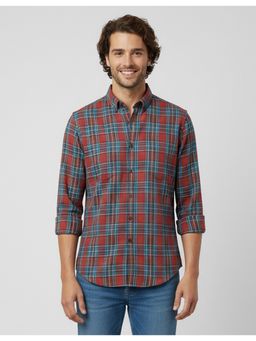 MR BUTTON - Maroon Cotton Checks Shirt