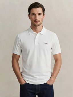 GANT - White Cotton Solid Polo T-Shirt
