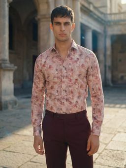 MR BUTTON - Pink Cotton Linen Floral Shirt