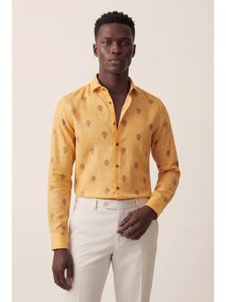 MR BUTTON - Yellow Cotton Linen Floral Shirt