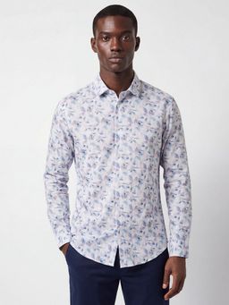 MR BUTTON - White Cotton Linen Floral Shirt