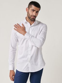 MR BUTTON - White Cotton Satin Solid Shirt