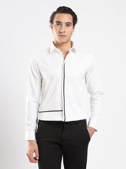 MR BUTTON - White Cotton Satin Solid Shirt