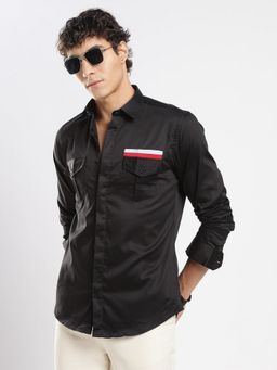 MR BUTTON - Black Cotton Satin Solid Shirt