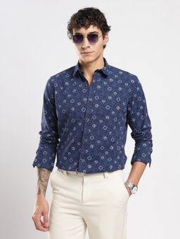 MR BUTTON - Blue Cotton Abstract Shirt