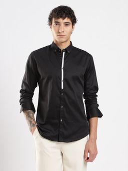 MR BUTTON - Black Cotton Solid Shirt