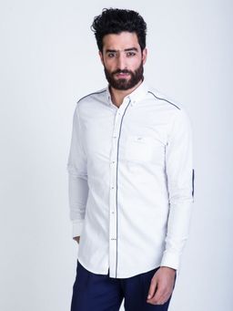 MR BUTTON - White Cotton Solid Shirt