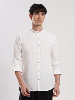 MR BUTTON - White Cotton Linen Solid Shirt