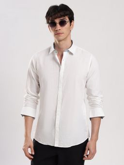 MR BUTTON - White Cotton Linen Solid Shirt