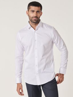 MR BUTTON - White Cotton Satin Solid Shirt