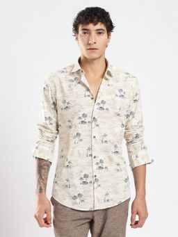 MR BUTTON - Beige Cotton Floral Shirt