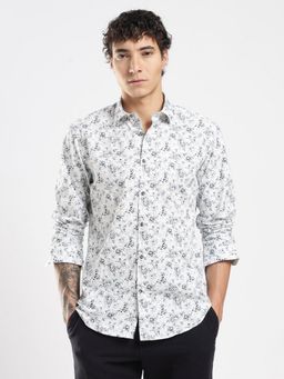 MR BUTTON - White Cotton Floral Shirt