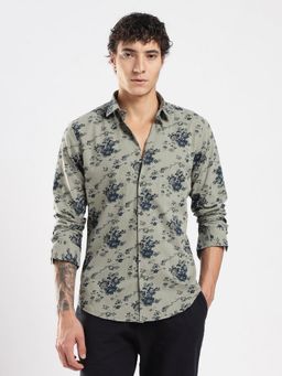 MR BUTTON - Green Cotton Floral Shirt