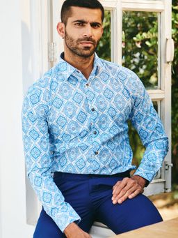 MR BUTTON - Blue Cotton Floral Shirt