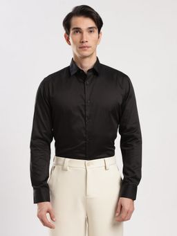MR BUTTON - Black Cotton Satin Solid Shirt