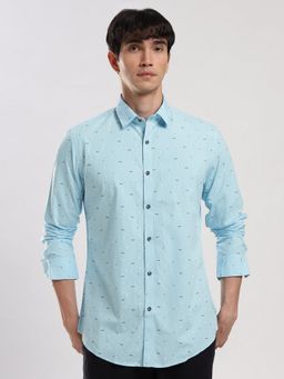MR BUTTON - Blue Cotton Abstract Shirt