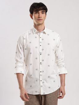 MR BUTTON - White Cotton Floral Shirt