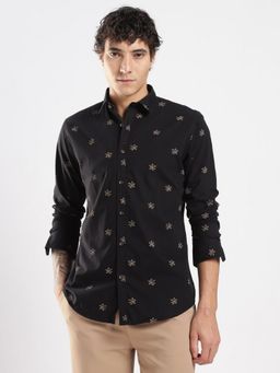 MR BUTTON - Black Cotton Floral Shirt