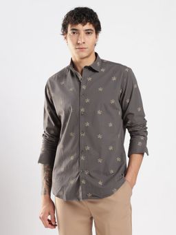 MR BUTTON - Grey Cotton Floral Shirt