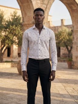 MR BUTTON - White Cotton Geometric Shirt