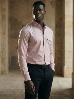 MR BUTTON - Pink Cotton Satin Solid Shirt